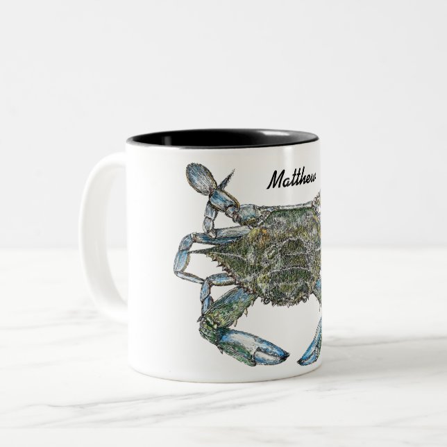 Tasse 2 Couleurs Crabe bleu personnalisé (Devant gauche)