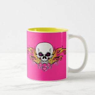 Tasse 2 Couleurs Crâne et coeurs flamboyants