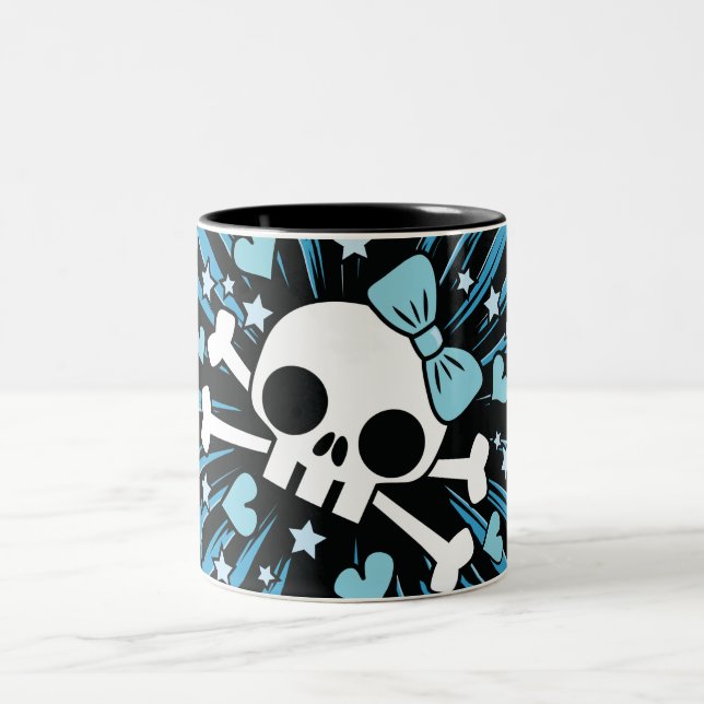 Tasse 2 Couleurs Crâne mignon et os croisés - Bleu (Centre)