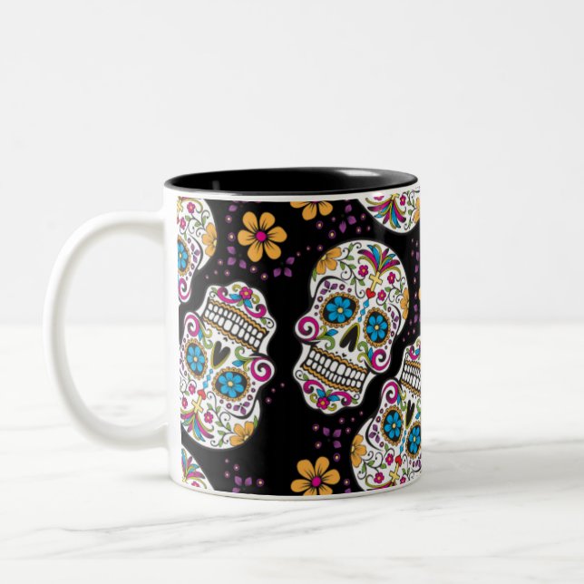 Tasse 2 Couleurs Crâne sucre Halloween noir (Gauche)