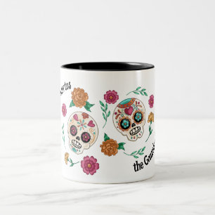 Tasse 2 Couleurs Crânes en sucre et fleurs de Jour des morts