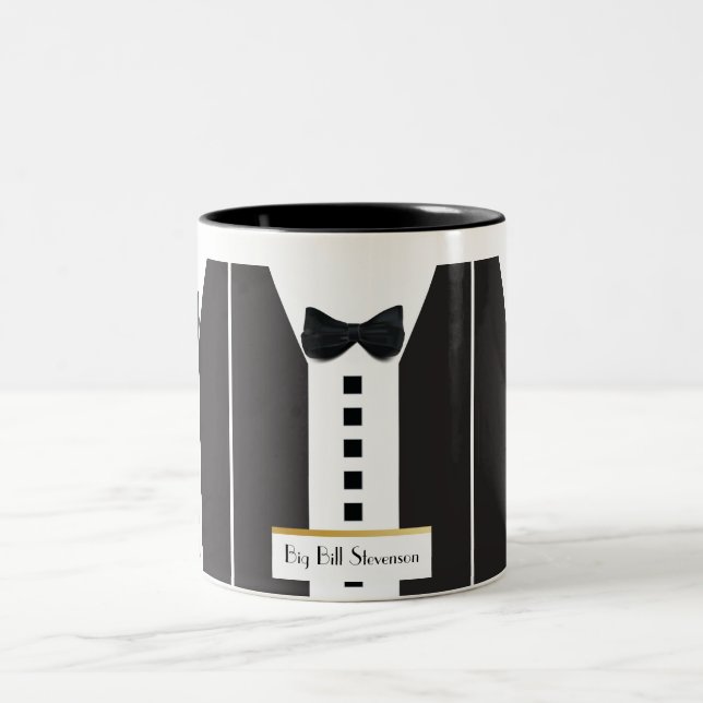 Tasse 2 Couleurs Cravate noire Tuxedo 🎩 Funny Office Monogramme (Centre)