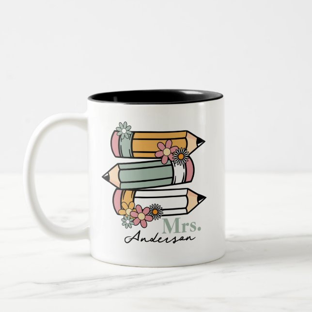 Tasse 2 Couleurs Crayons Mignonnes Retro pour enseignants Personnal (Gauche)