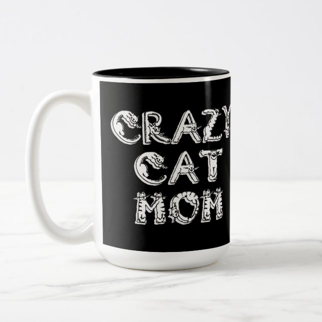 Tasse 2 Couleurs Crazy Cat Maman Logo blanc (Gauche)