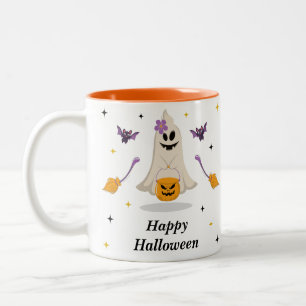 Tasse 2 Couleurs Crème Orange Purple Moderne Cute Ghost Halloween
