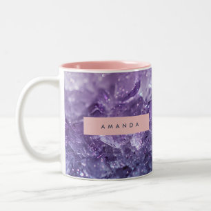 Tasse 2 Couleurs Cristal d'Améthyste Personnalisé & Étincelle de La