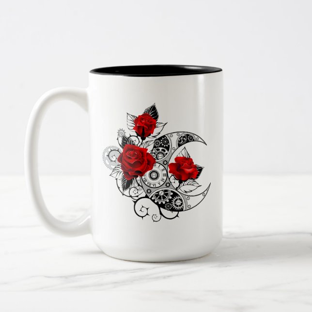 Tasse 2 Couleurs Croissant mécanique avec roses rouges (Gauche)