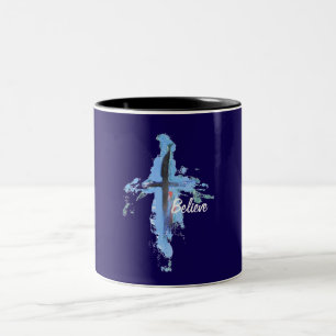 Tasse 2 Couleurs Croix Croire bleu foncé