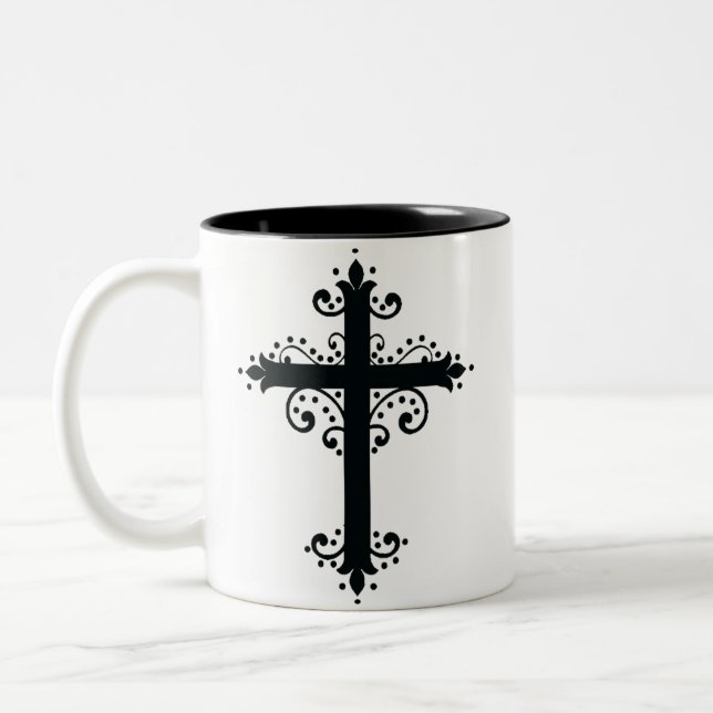 Tasse 2 Couleurs Croix de religion avec un ornement (Gauche)