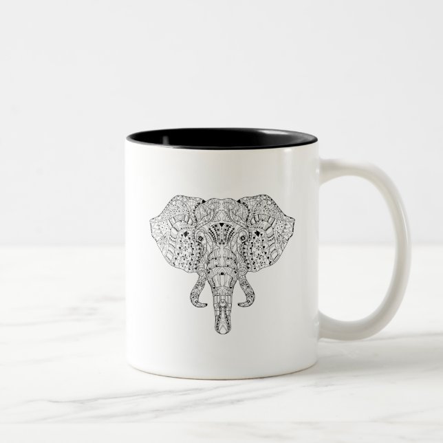Tasse 2 Couleurs Croquis de griffonnage de tête d'éléphant (Droit)