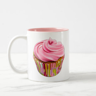 Tasse 2 Couleurs Cupcake aux fraises avec givre rose