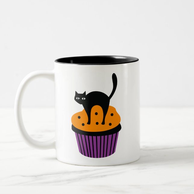 Tasse 2 Couleurs cupcake de chat d'Halloween (Gauche)