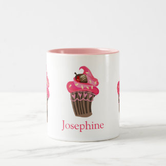 Tasse 2 Couleurs Cupcake rose blanc personnalisé