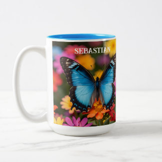 Tasse 2 Couleurs Custom Blue Morpho Butterfly Floral Botanical 