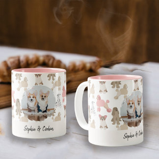 Tasse 2 Couleurs Custom Dog Lover Photo Name | Pet Pattern Coffee