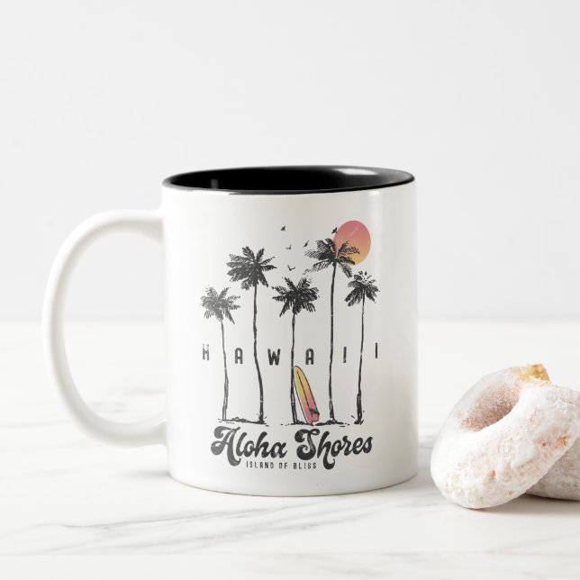 Tasse 2 Couleurs Custom Hawaii Beach Surfer Vacances été Cadeau (Avec donut)