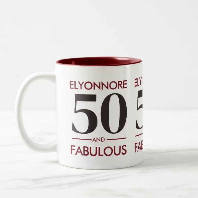 Tasse 2 Couleurs Custom Name Modern 50 And Fabulous Cherry Wine  (Gauche)