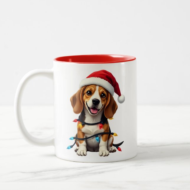 Tasse 2 Couleurs Cute Beagle Christmas Santa Pet Dog Lover  (Gauche)
