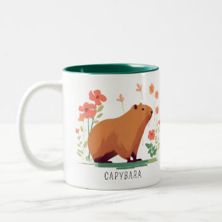 Tasse 2 Couleurs Cute Capybara et Fleurs