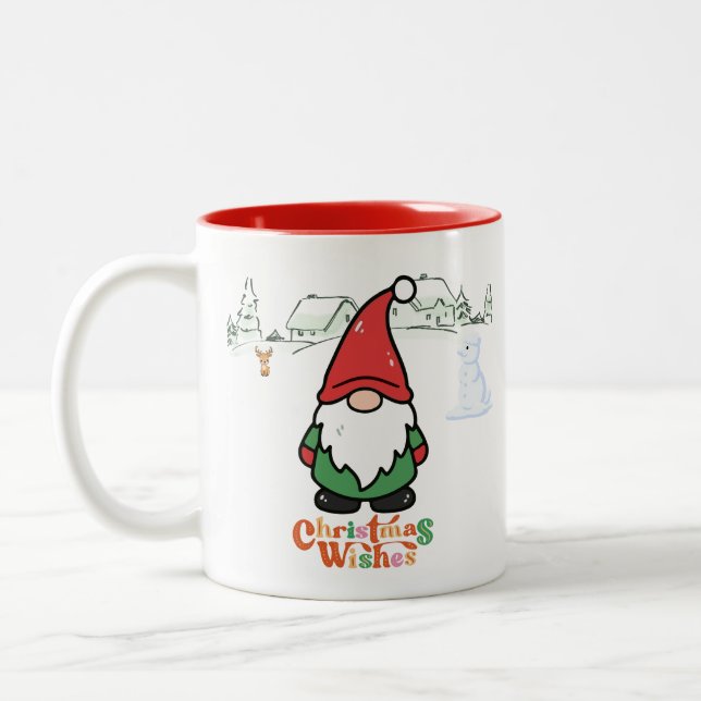 Tasse 2 Couleurs Cute Cartoon Gnome Christmas Wishes (Gauche)
