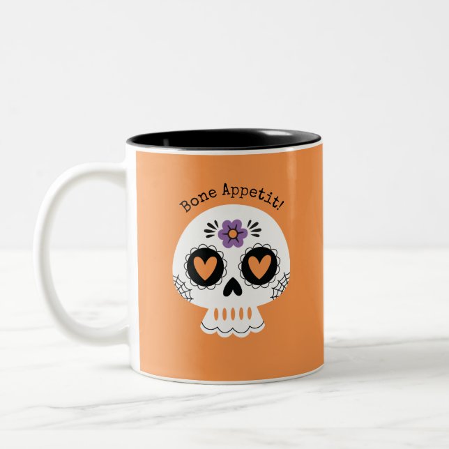 Tasse 2 Couleurs Cute crâne de sucre Halloween (Gauche)