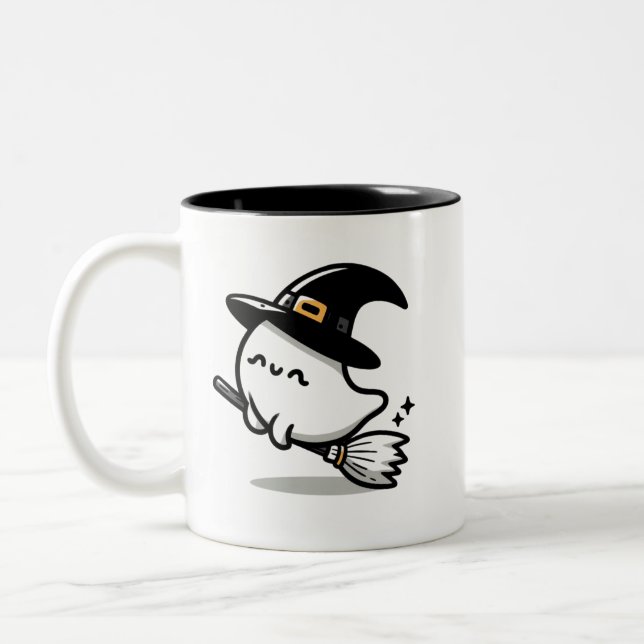 Tasse 2 Couleurs Cute Ghost Witch with Pumpkin & Broom | Two-Sided  (Gauche)