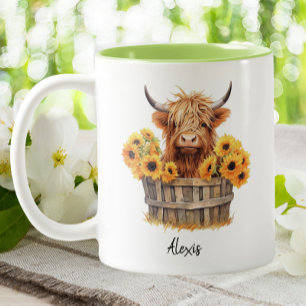 Tasse 2 Couleurs Cute Highland Cow Sunflowers Custom