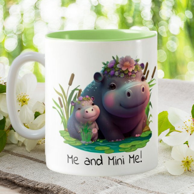 Tasse 2 Couleurs Cute Hippo Maman et bébé Personnalisé (Créateur téléchargé)