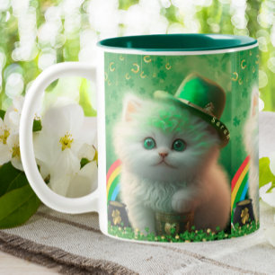 Tasse 2 Couleurs Cute Jour de la Saint Patrick Cat Rainbow Gold Per