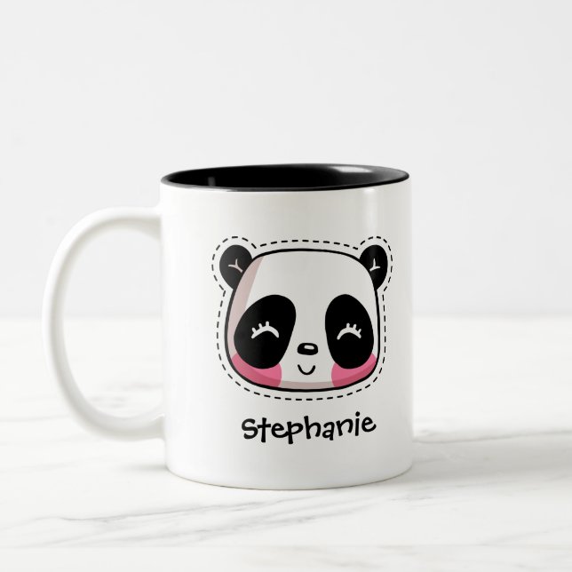 Tasse 2 Couleurs Cute Kawaii Panda Bear avec nom personnalisé (Gauche)