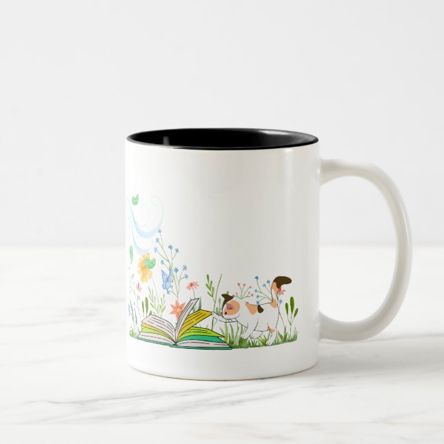 Tasse 2 Couleurs Cute Kitty Lire un livre. (Droit)