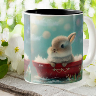 Tasse 2 Couleurs Cute lapbit dans un bateau rouge Personnalisé