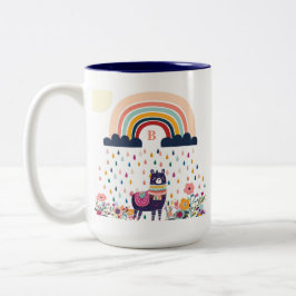 Tasse 2 Couleurs Cute Llama Arc-en-ciel Monogramme initial