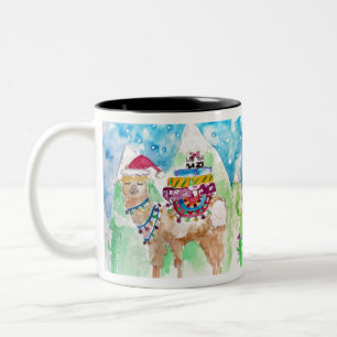Tasse 2 Couleurs Cute Llama Joyeux Noël Aquarelle art