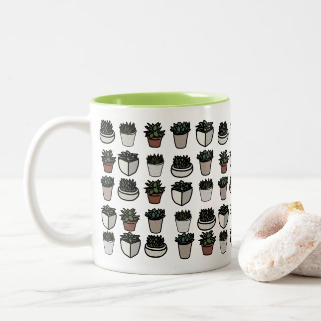Tasse 2 Couleurs Cute mini motif succulent (Avec donut)