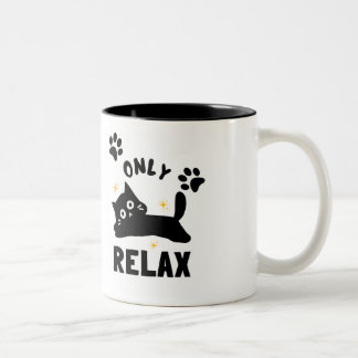 Tasse 2 Couleurs Cute "Only Relax" Cat Silhouette & Paw Prints Min