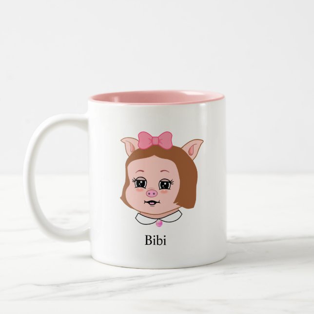 Tasse 2 Couleurs Cute Piglet Cartoon & Calligraphy (Gauche)