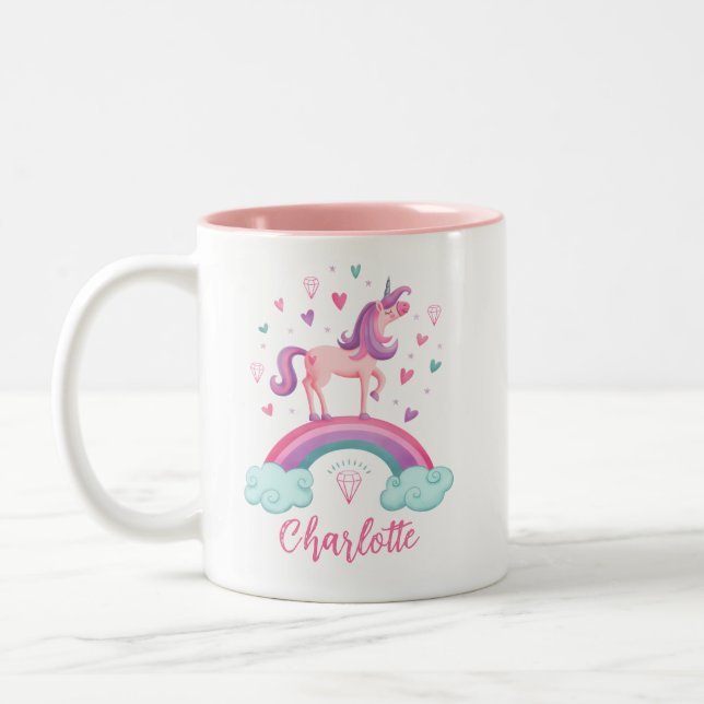 Tasse 2 Couleurs Cute rose arc-en-ciel licorne (Gauche)