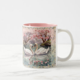 Tasse 2 Couleurs Cygnes de paysage paisible sur le lac - Turquoise 