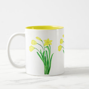 Tasse 2 Couleurs Daffodiles Aquarelle Jaune Floral Spring Café