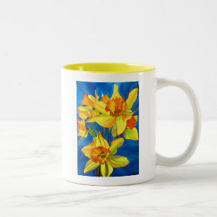 Tasse 2 Couleurs Daffodique jaune narcisse fleurs aquarelle art