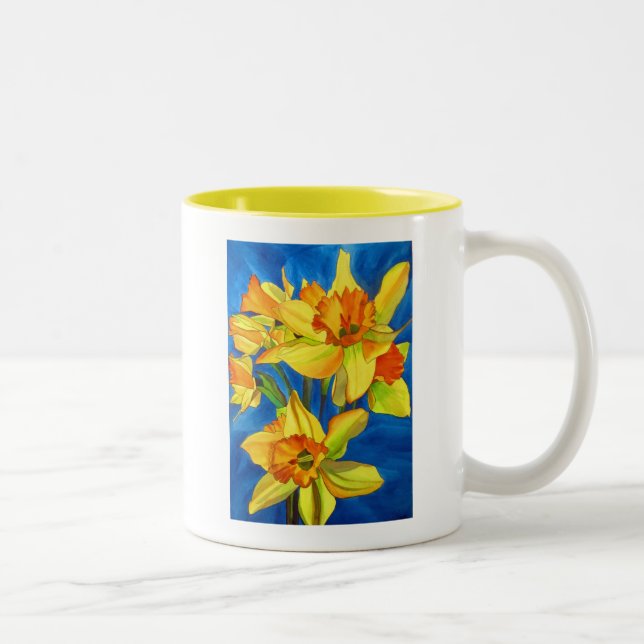 Tasse 2 Couleurs Daffodique jaune narcisse fleurs aquarelle art (Droit)