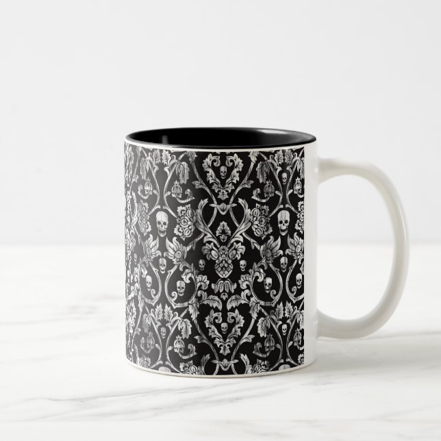 Tasse 2 Couleurs Damassé affligée noire et blanche de crâne (Droit)