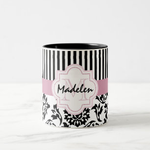 Tasse 2 Couleurs Damassé élégante et rayures monogramed