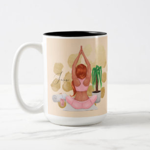 Tasse 2 Couleurs Dame de yoga plante aquarelle plantes