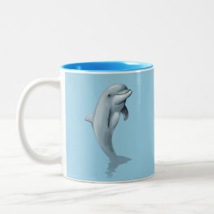 Tasse 2 Couleurs Dauphin mignon et fond turquoise personnalisé
