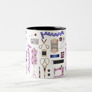 Tasse 2 Couleurs Décor vintage de couture et d'ouvrière couturiè