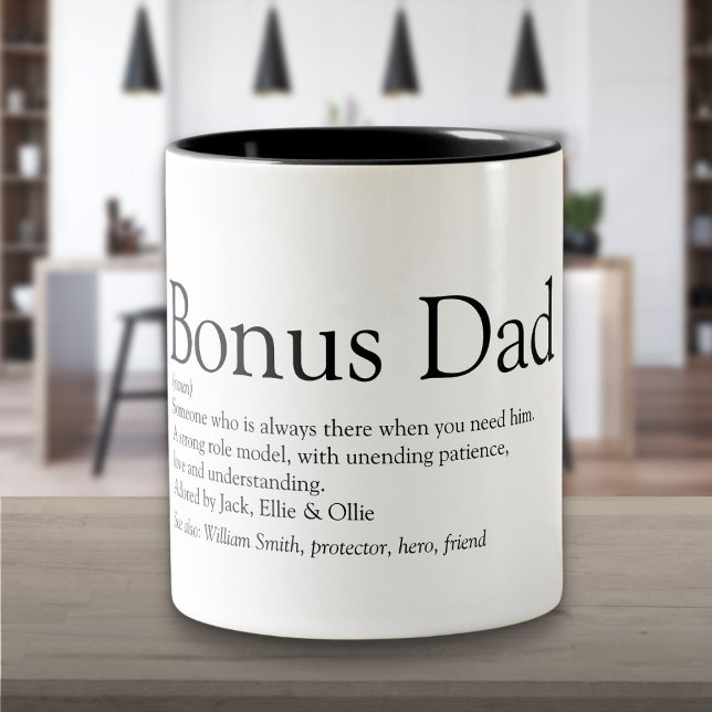 Tasse 2 Couleurs Définition de papa bonus Fête des pères Beau-père (Bonus Dad Definition Fathers Day Stepfather Two-Tone Coffee Mug)