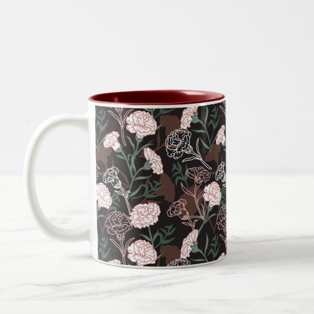 Tasse 2 Couleurs Délicates oeillets roses avec fleurs Feuilles vert (Gauche)