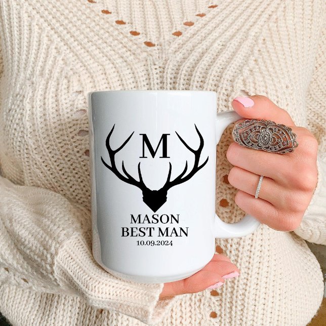 Tasse 2 Couleurs Demande de témoin de mariage rustique monogramme c (Rustic Monogram Deer Best Man Groomsman Proposal Two-Tone Coffee Mug)